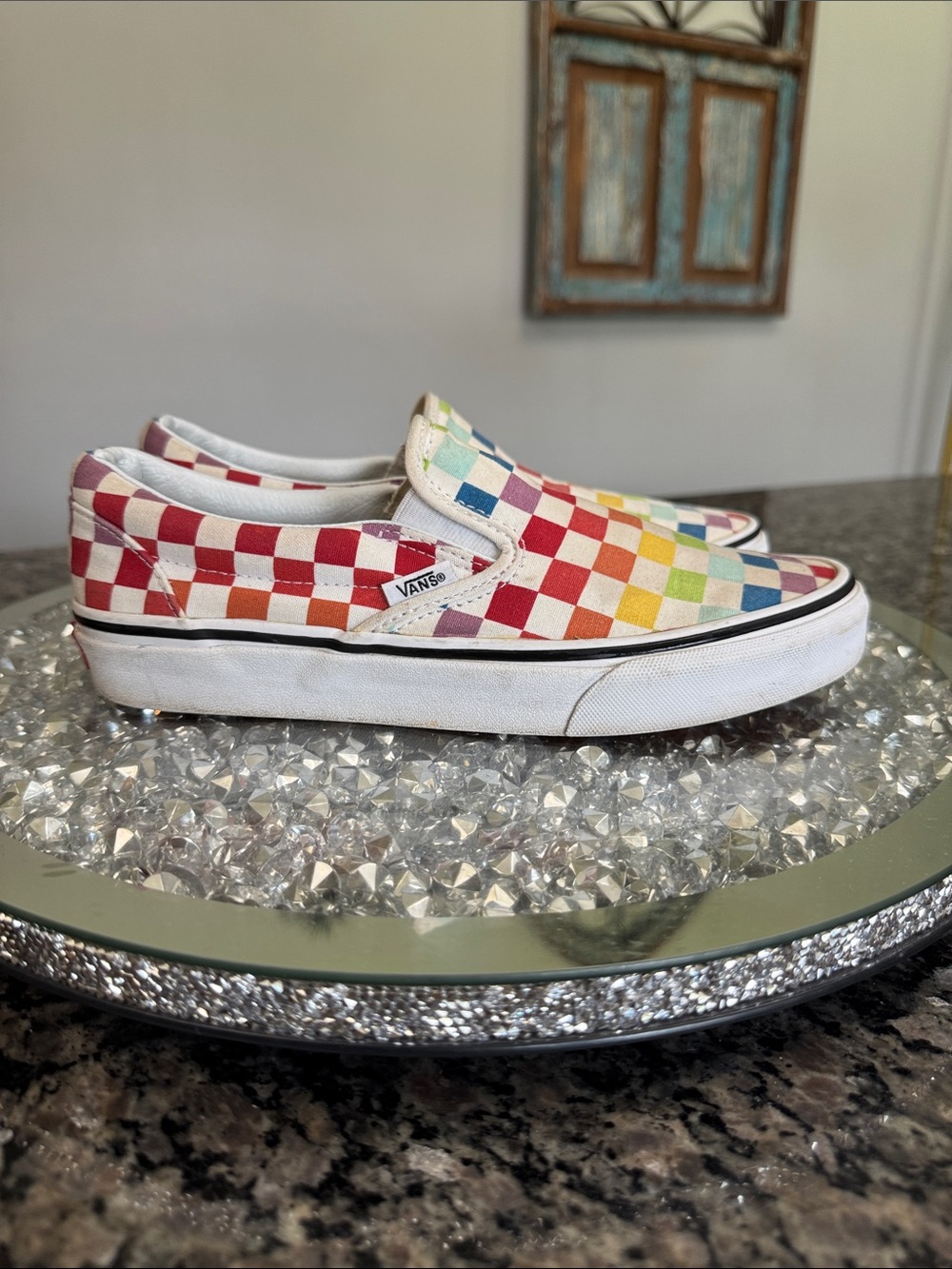 Vans Checkerboard Slip-On Sneakers - Red, Orange, Yellow, Green, Blue, Purple